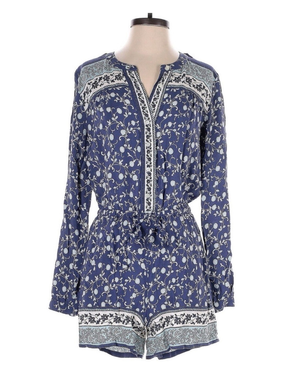 LOFT | Blue Floral Long Sleeve Romper Jumpsuit
